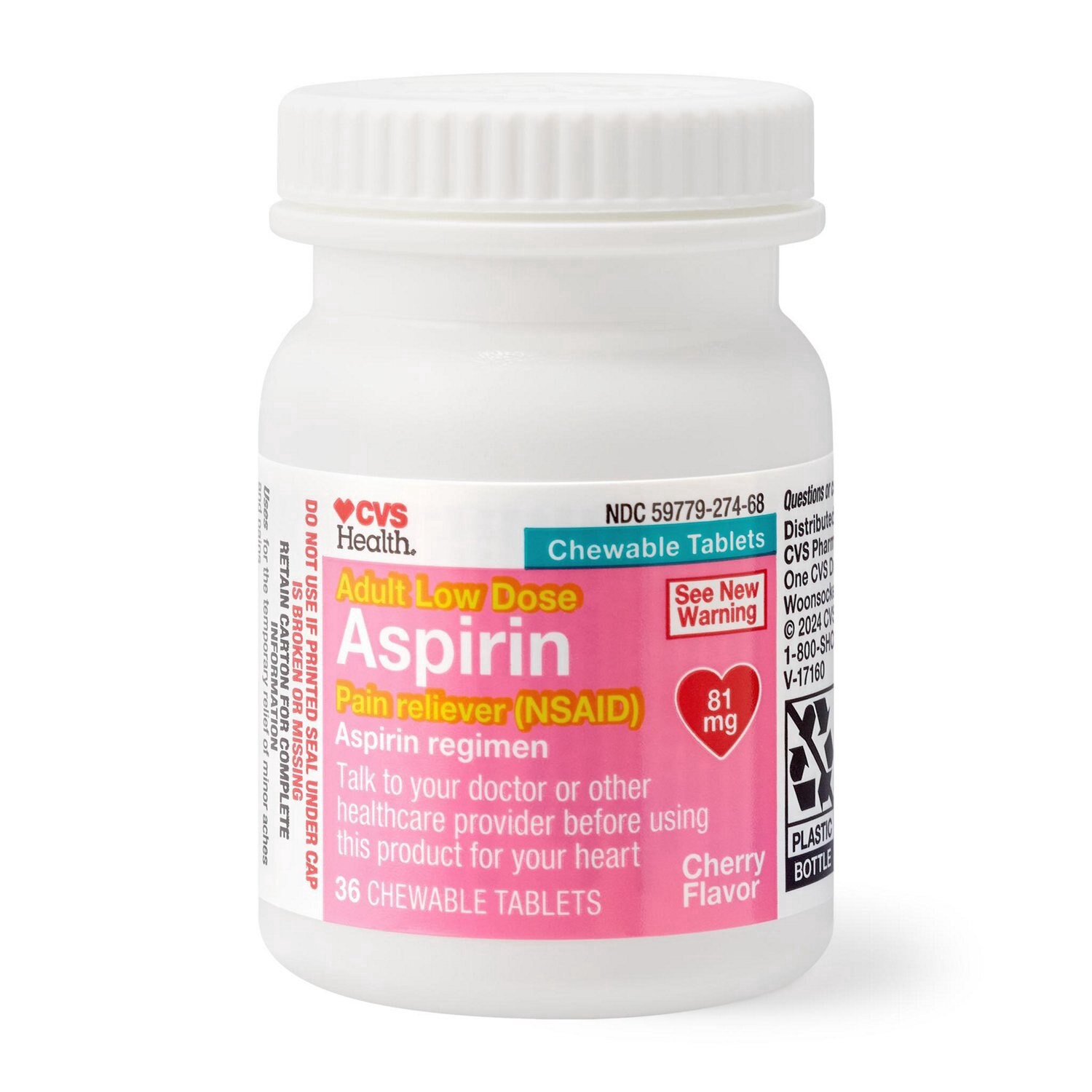 slide 7 of 9, Cvs Adult Low Dose Aspirin 81 Mg Chewable Tablets, Cherry, 108 Ct, 36 ct