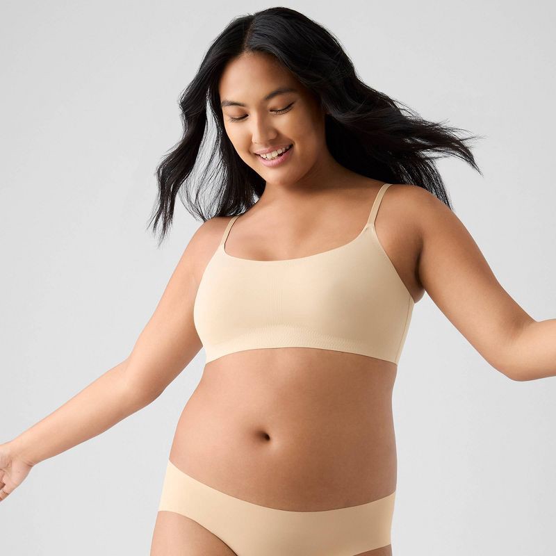 slide 4 of 5, True & Co. True Everybody Women's Adjustable Strap Scoopneck Bra - Light Beige XL: Wireless, Removable Padding, 1 ct