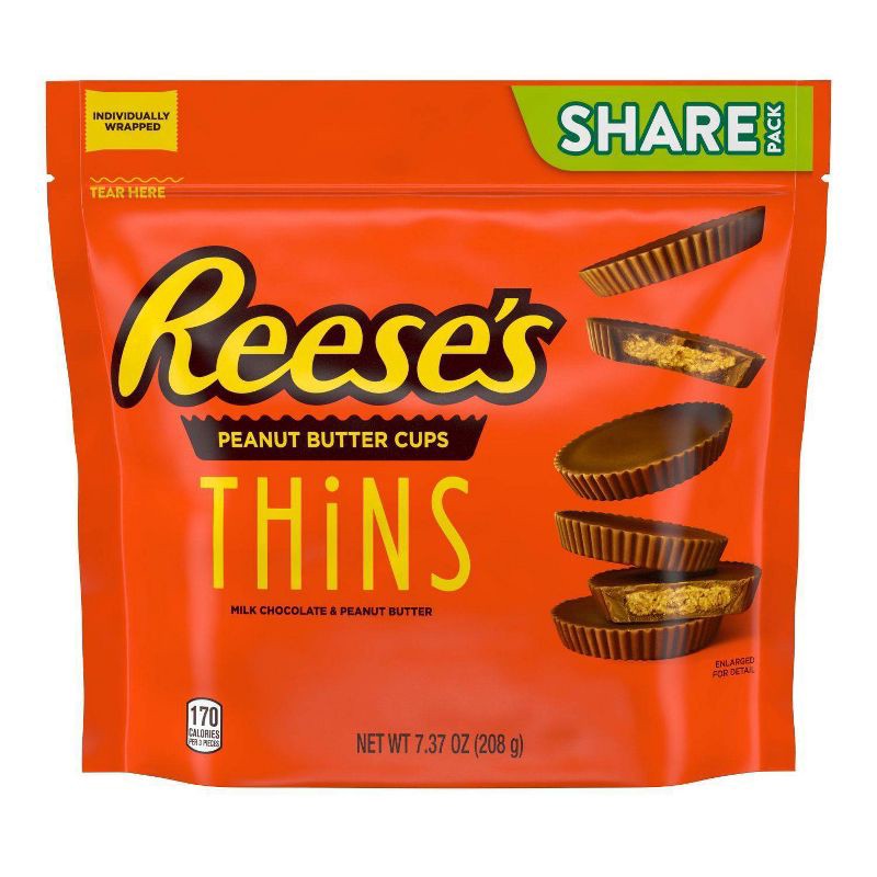 slide 2 of 7, Reese's Peanut Butter Cups Thins Milk Chocolate Candy Pouch - 7.37oz, 7.37 oz