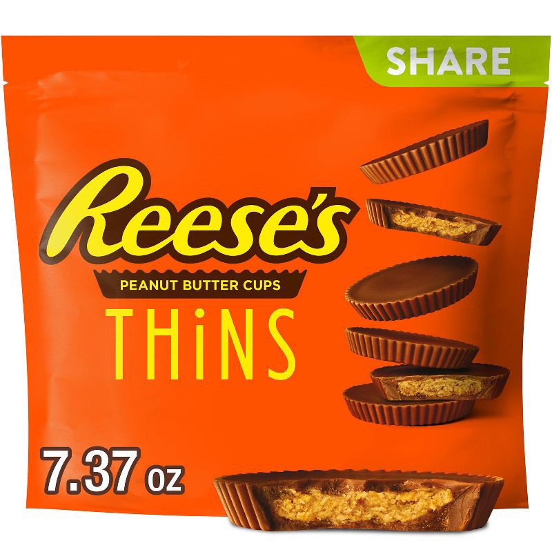 slide 1 of 7, Reese's Peanut Butter Cups Thins Milk Chocolate Candy Pouch - 7.37oz, 7.37 oz