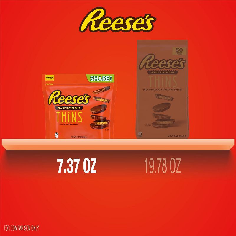 slide 7 of 7, Reese's Peanut Butter Cups Thins Milk Chocolate Candy Pouch - 7.37oz, 7.37 oz