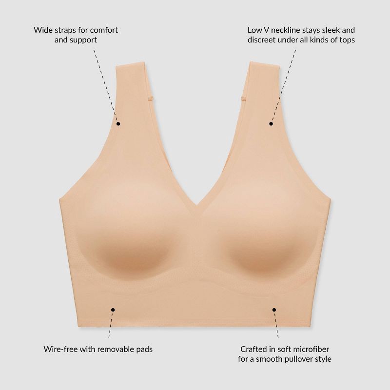 slide 5 of 5, True & Co. True Everybody Women's V Neck Bra - Black L: Lightly Lined, Wireless, Removable Padding, Wide Straps, 1 ct