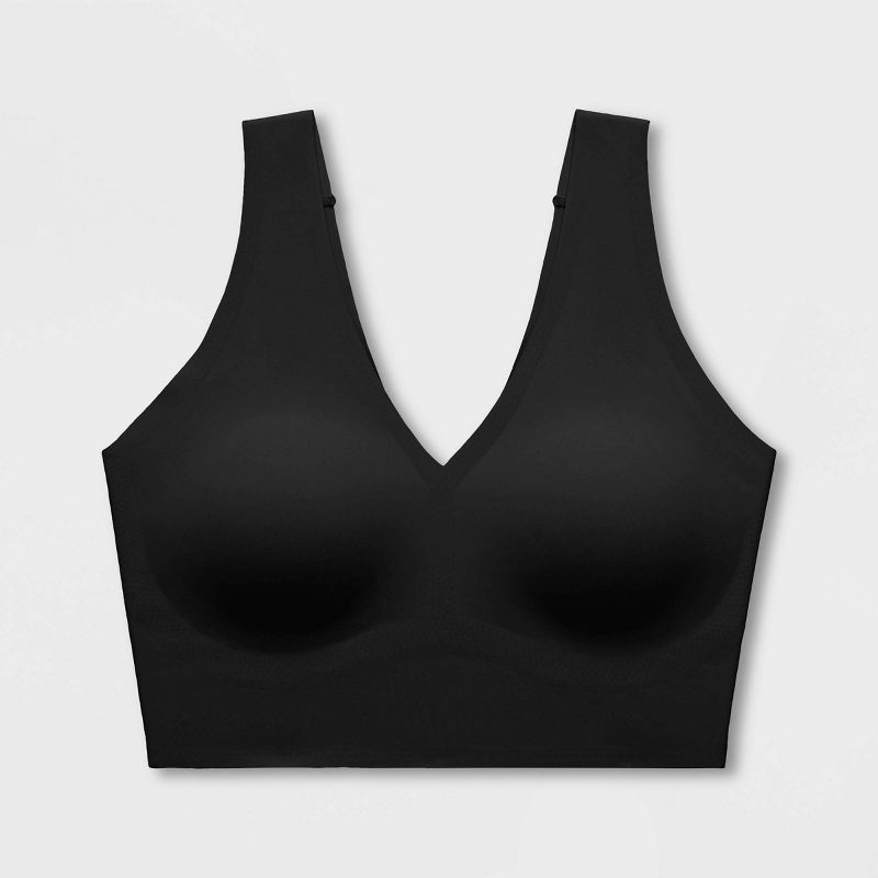 slide 3 of 5, True & Co. True Everybody Women's V Neck Bra - Black S: Seamless, Wireless, Light Support, Removable Padding, Wide Straps, 1 ct