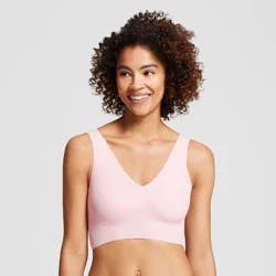 True & Co. True Everybody Women's V Neck Bra - Pale Pink XL: Lightly Lined, Wireless, Removable Padding, Knit