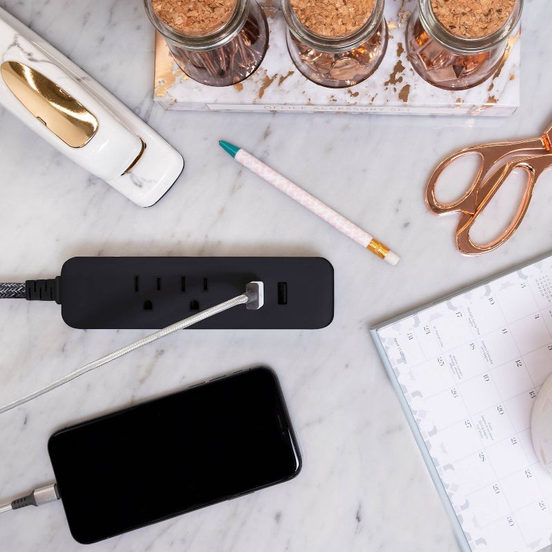 slide 6 of 6, Cordinate 4' 2 AC 2 USB Extension Cord Dark Heather, 1 ct