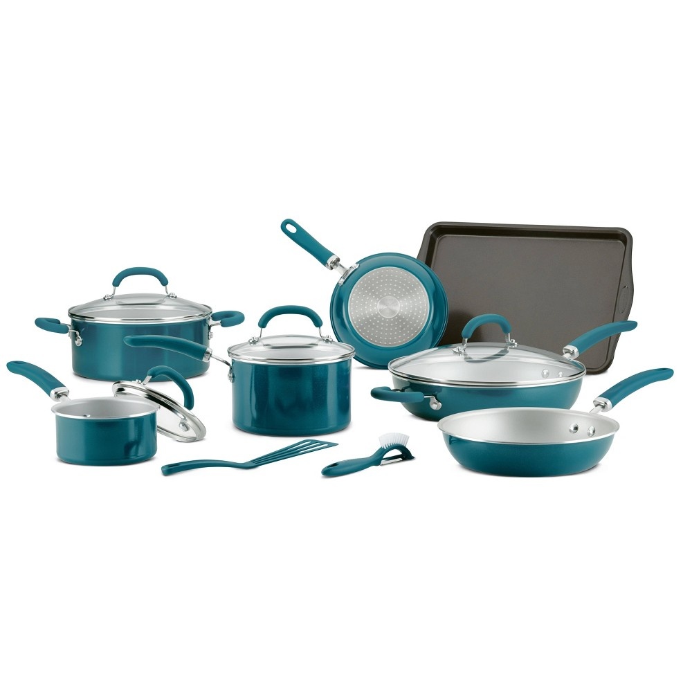 slide 4 of 9, Rachael Ray Create Delicious 13pc Aluminum Nonstick Cookware Set Teal, 1 ct
