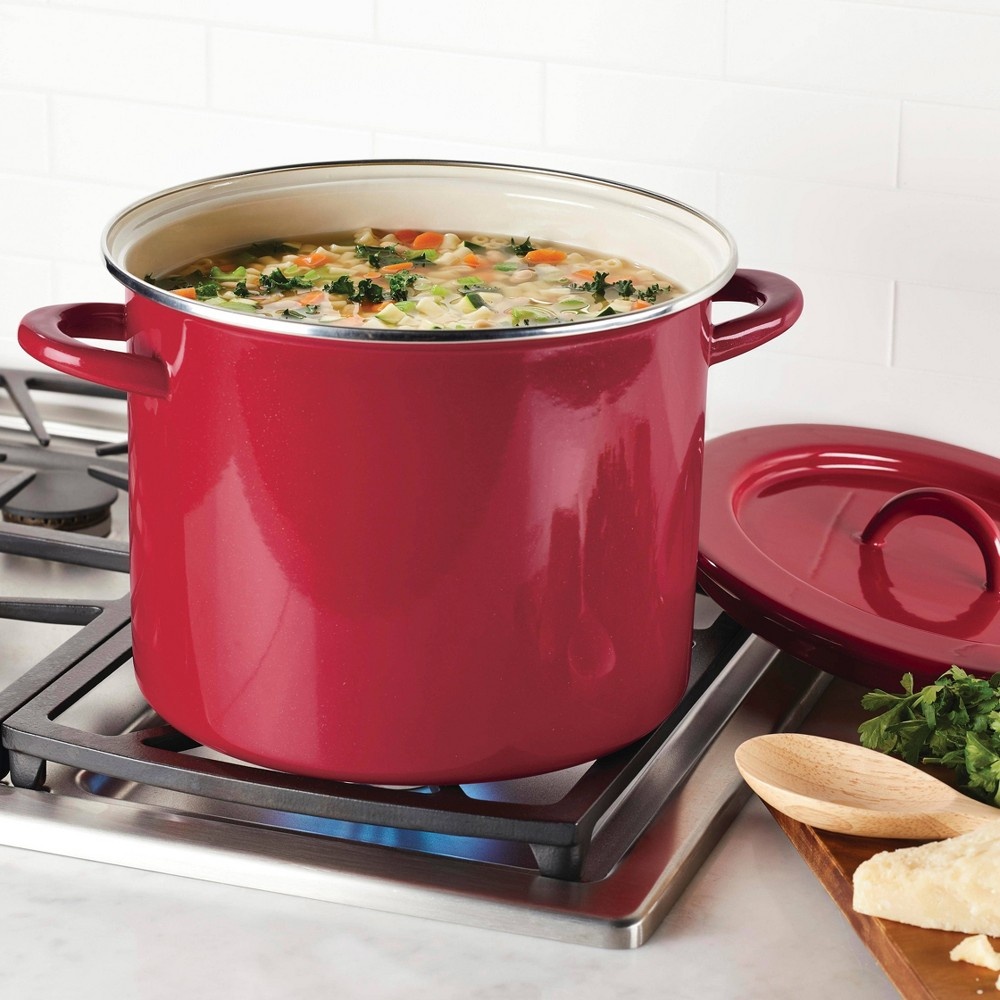 slide 4 of 4, Rachael Ray Create Delicious 12qt Enamel on Steel Stockpot with Lid Red, 12 qt