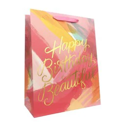 Large Foil Print 'Happy Birthday Beautiful' Birthday Gift Bag Pink - Spritz™"