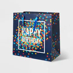 Large Square Confetti Dot 'Happy Birthday' Birthday Gift Bag Navy - Spritz™