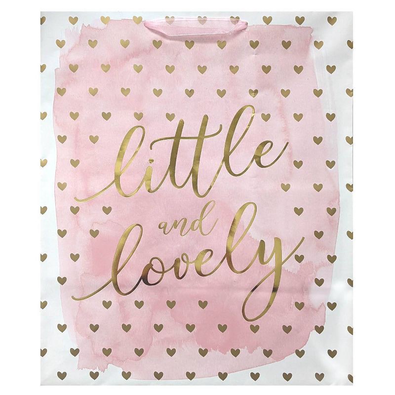 slide 2 of 2, XLarge 'Little & Lovely' Hearts Baby Shower Gift Bag Pink/Gold - Spritz™, 1 ct