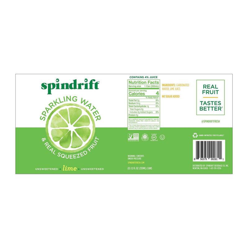 slide 3 of 3, Spindrift Lime Sparkling Water - 8pk/12 fl oz Cans, 8 ct; 12 fl oz