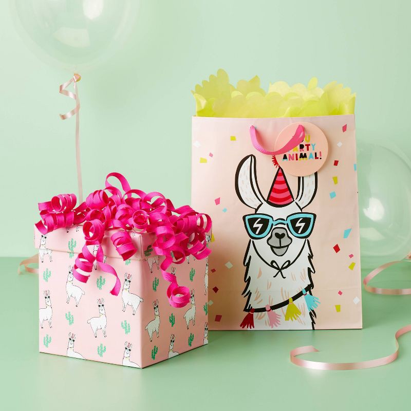 slide 2 of 3, Medium Llama Print Gift Bag Pink - Spritz™: Animal Icon, 12.75" Height, All Occasions, Paper Material, 1 ct