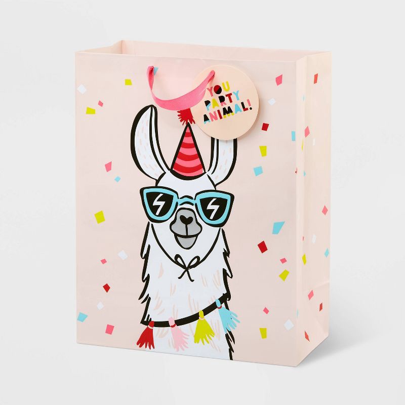 slide 1 of 3, Medium Llama Print Gift Bag Pink - Spritz™, 1 ct