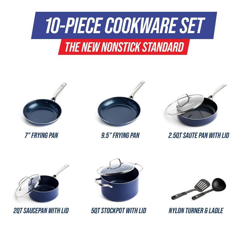 slide 3 of 9, Blue Diamond 10pc Cookware Set Blue, 10 ct