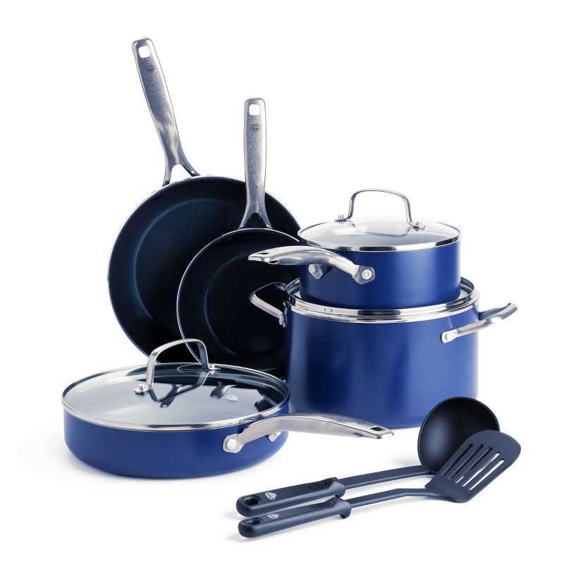 slide 1 of 9, Blue Diamond 10pc Cookware Set Blue, 10 ct