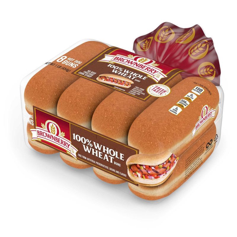 slide 2 of 8, Brownberry Wheat Hot Dog Buns - 454g, 454 gram