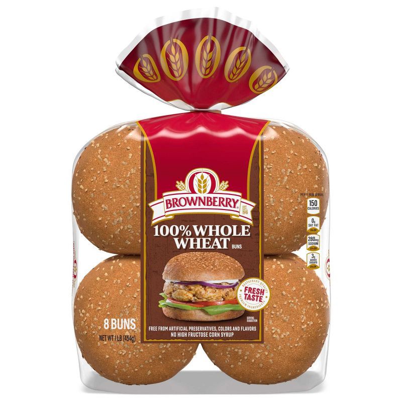 slide 3 of 9, Brownberry 100% Whole Wheat Hamburger Buns - 16oz, 16 oz