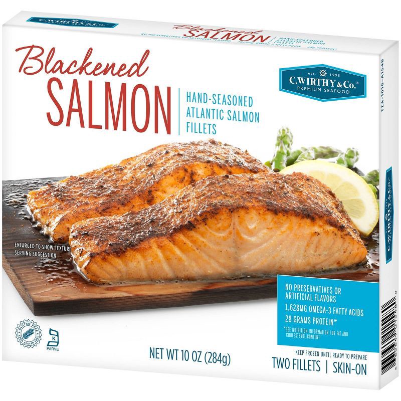 slide 2 of 10, C. Wirthy & Co. Blackened Hand-Seasoned Atlantic Salmon Fillets - Frozen - 10oz, 10 oz