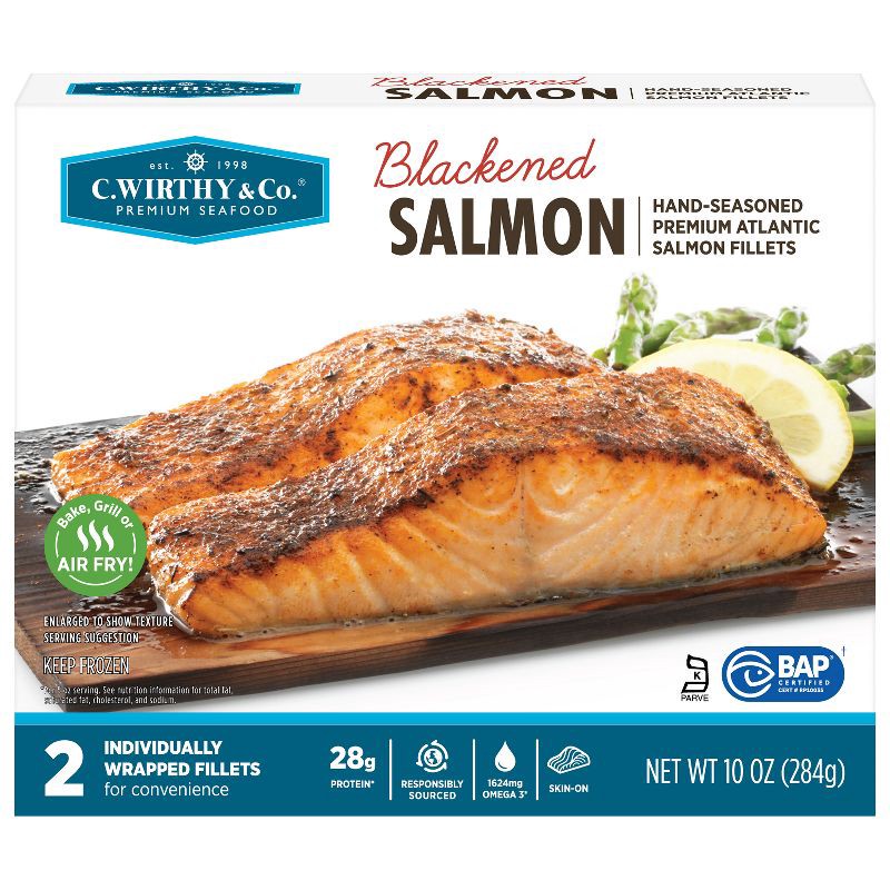 slide 1 of 10, C. Wirthy & Co. Blackened Hand-Seasoned Atlantic Salmon Fillets - Frozen - 10oz, 10 oz