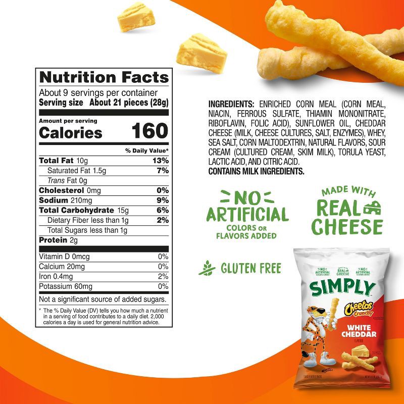 slide 3 of 9, Cheetos Simply Crunchy White Cheddar Puffed Snacks - 8.5oz, 8.5 oz