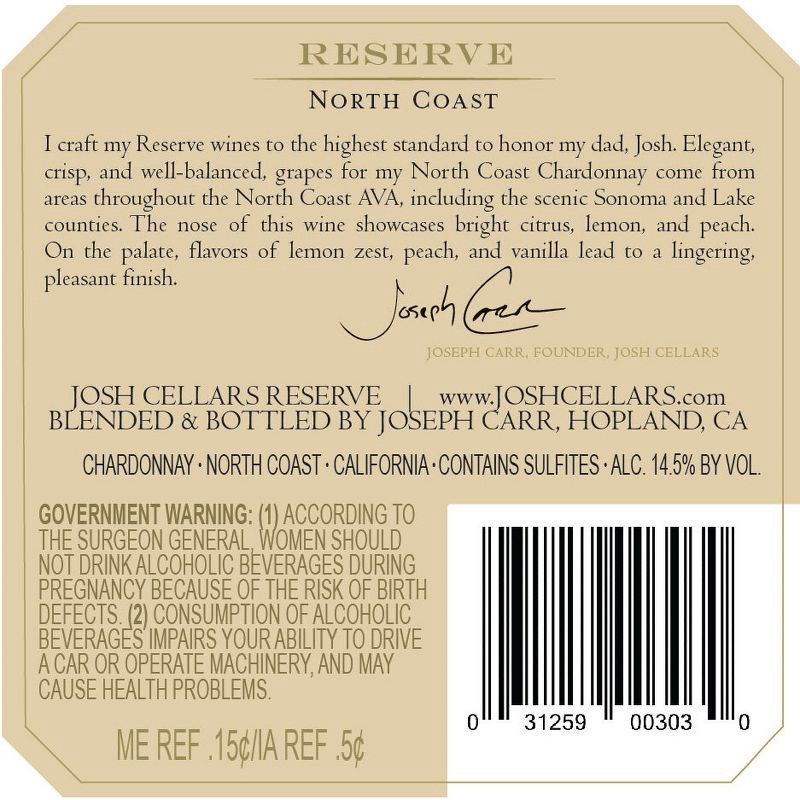 slide 10 of 10, Josh Cellars Josh Reserve Chardonnay White Wine - 750ml Bottle, 750 ml