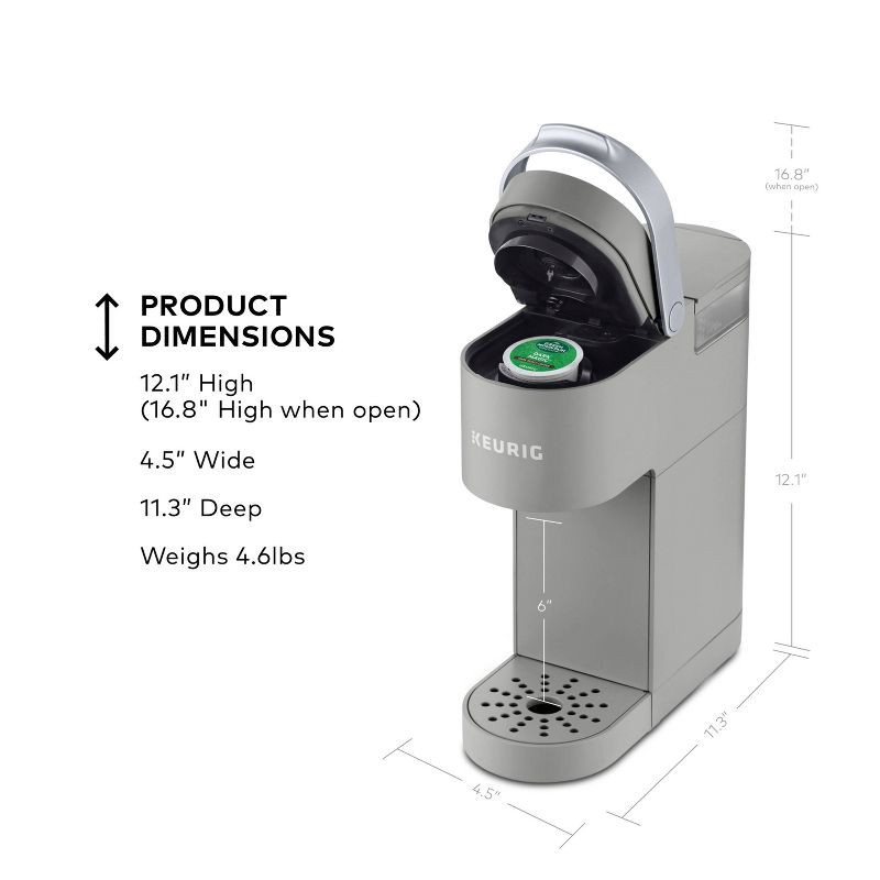 slide 8 of 11, Keurig K-Mini Single-Serve K-Cup Pod Coffee Maker - Gray: Compact, 12 oz Capacity, Automatic Shut-Off, Cord Storage, 1 ct