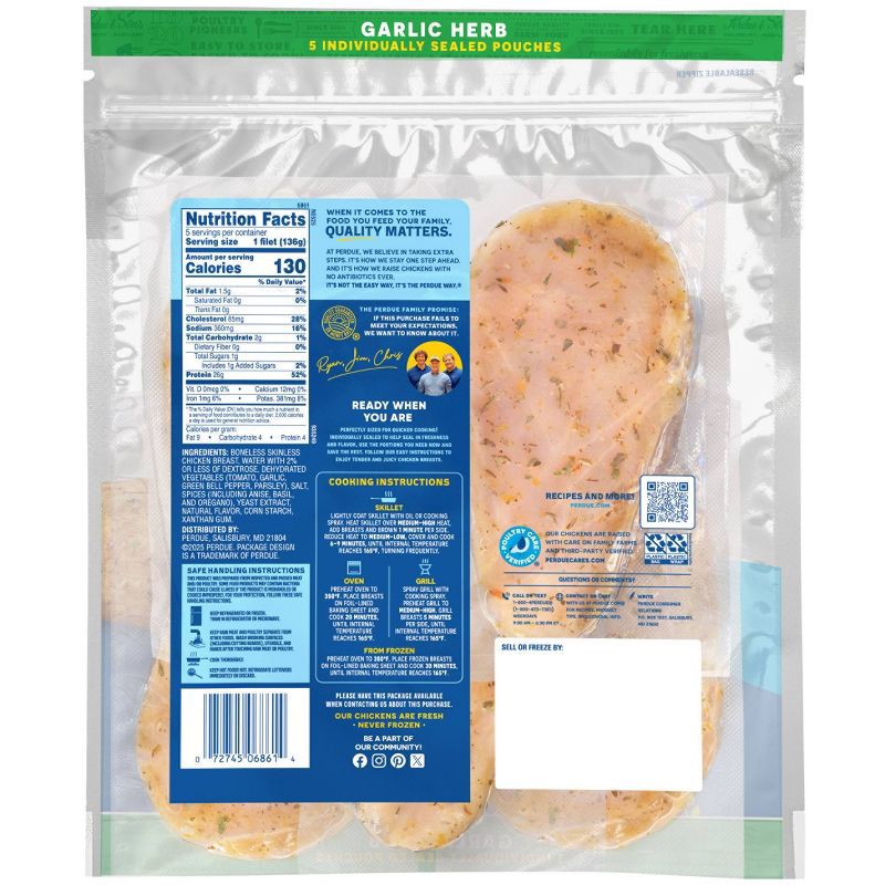 slide 2 of 5, Perdue Shortcuts Boneless Skinless Garlic Herb Chicken Breasts - 1.5lbs, 1.5 lb