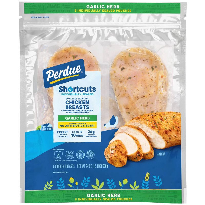 slide 1 of 5, Perdue Shortcuts Boneless Skinless Garlic Herb Chicken Breasts - 1.5lbs, 1.5 lb