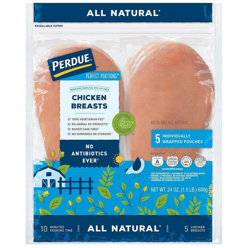 slide 1 of 8, Perdue Perfect Portions Boneless Skinless All Natural Chicken Breasts - 1.5lbs, 1.5 lb