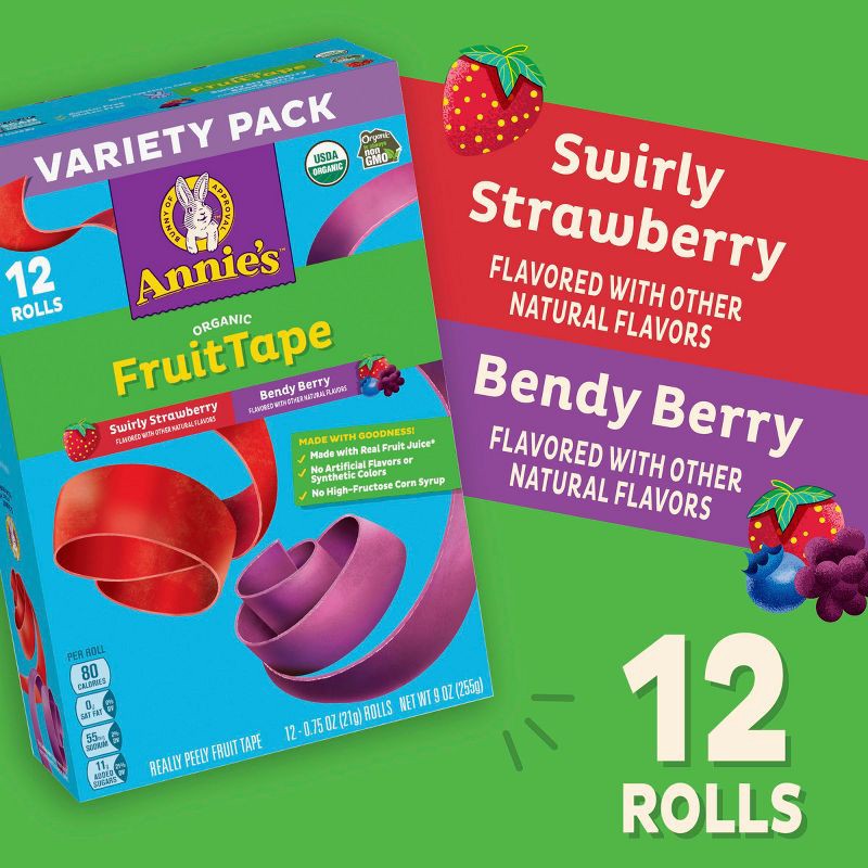 slide 8 of 8, Annie's Organic Fruit Tape Variety Pack Fruit Snacks - 9oz/12ct, 12 ct; 9 oz