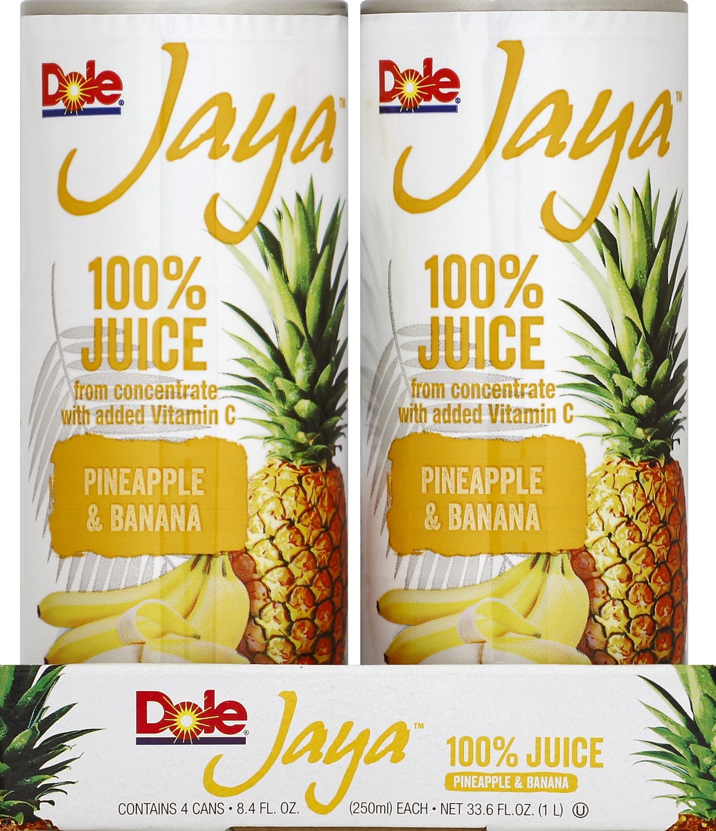 slide 4 of 4, Dole Jaya Pineapple & Banana 100% Juice, 4 ct; 8.4 fl oz