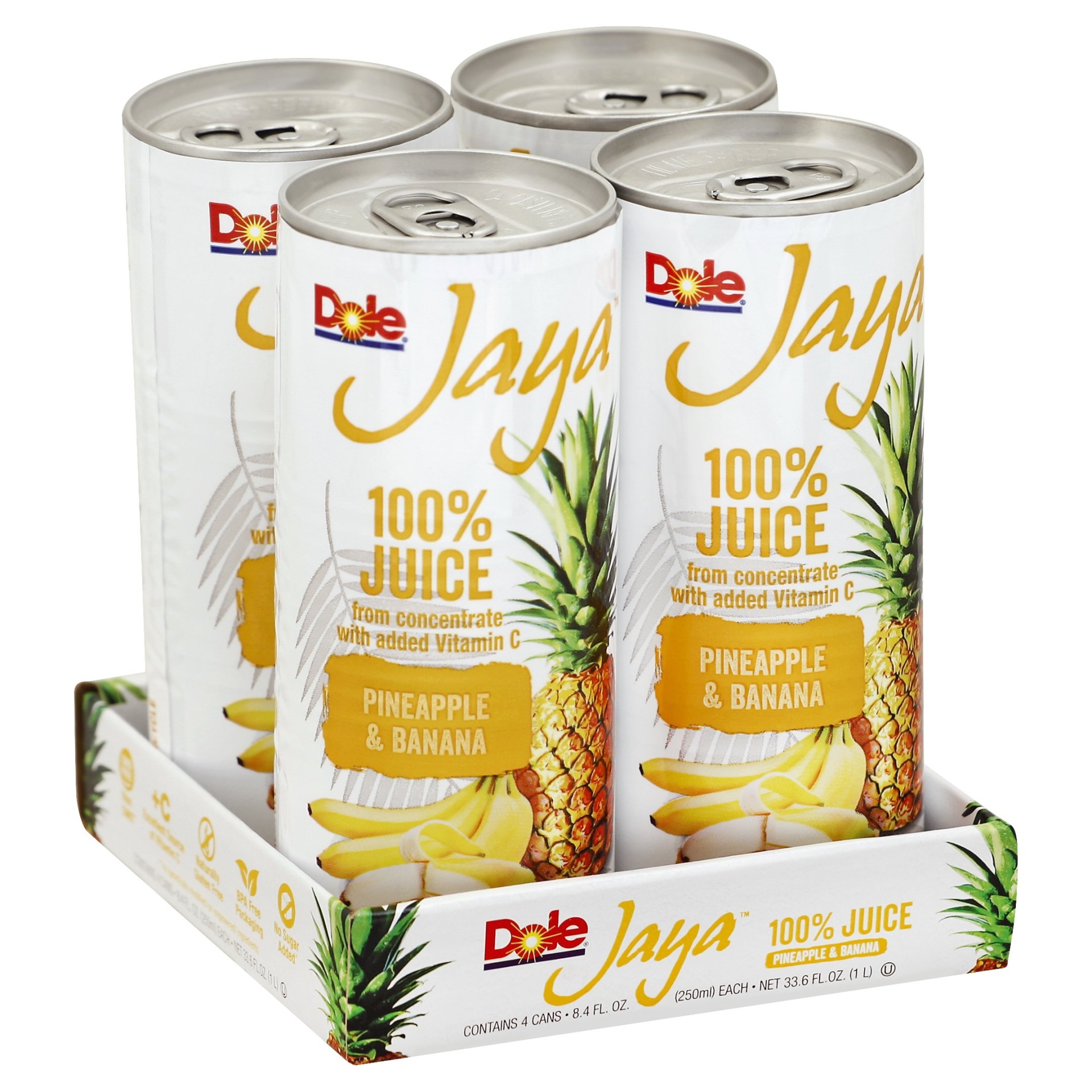 slide 1 of 4, Dole Jaya Pineapple & Banana 100% Juice, 4 ct; 8.4 fl oz