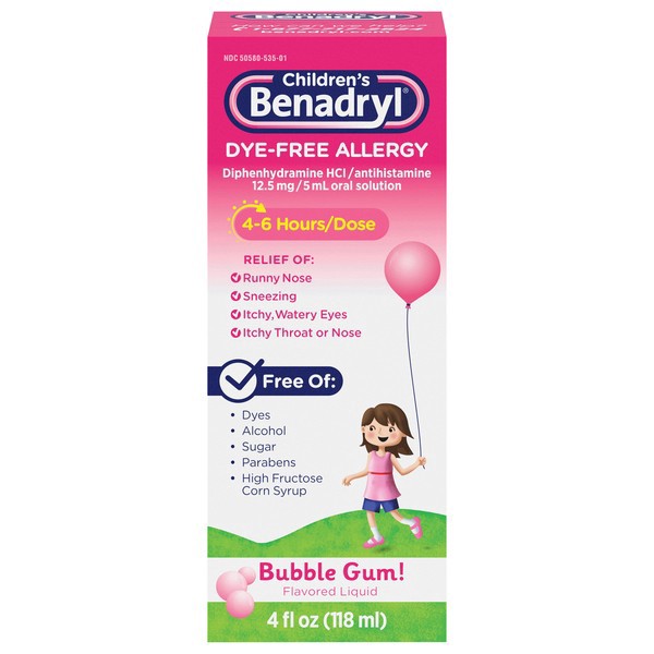 slide 1 of 6, Benadryl Childrens Dye Free Allergy, 4 oz