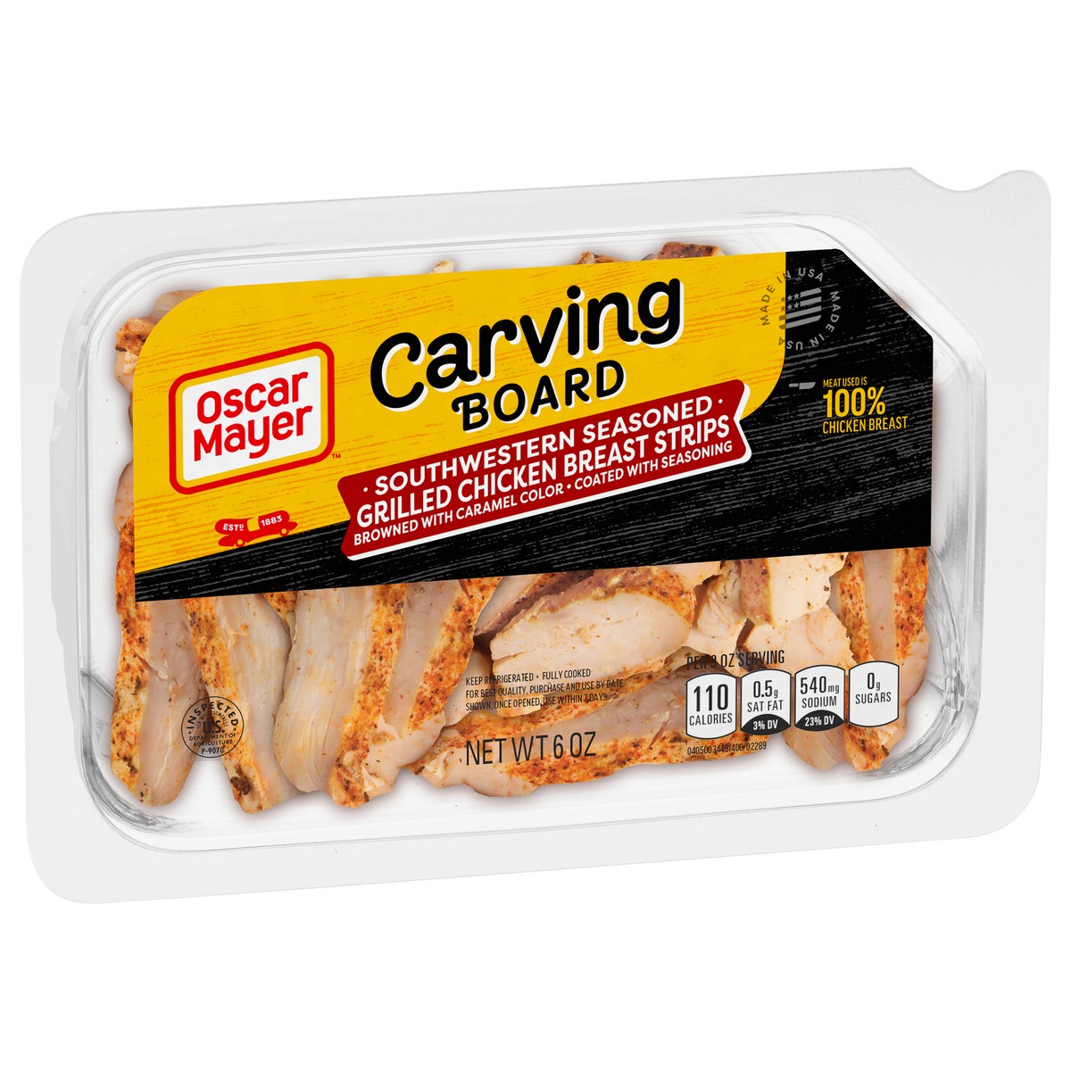 slide 3 of 9, Oscar Mayer Carving Board Southwestern Seasoned Grilled Chicken Breast Strips Lunch Meat, 6 oz. Tray, 6 oz