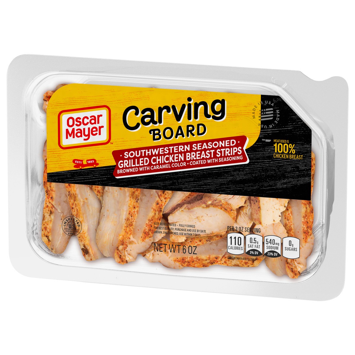 slide 4 of 9, Oscar Mayer Carving Board Southwestern Seasoned Grilled Chicken Breast Strips Lunch Meat, 6 oz. Tray, 6 oz