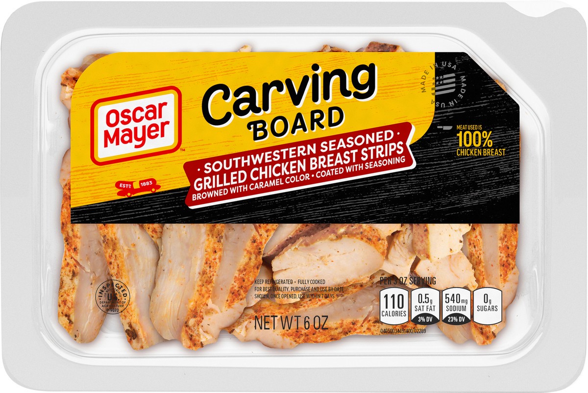 slide 5 of 9, Oscar Mayer Carving Board Southwestern Seasoned Grilled Chicken Breast Strips Lunch Meat, 6 oz. Tray, 6 oz