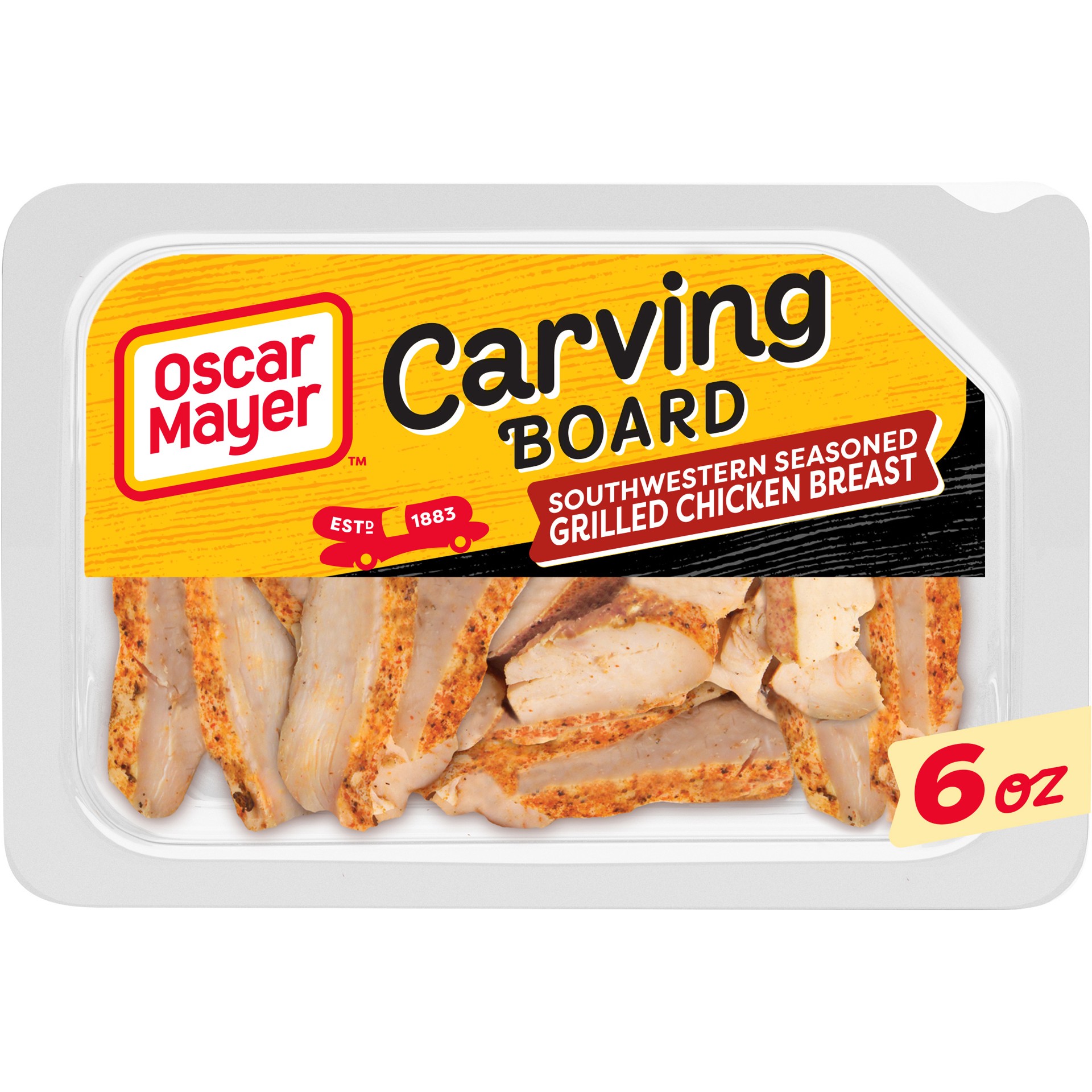 slide 1 of 9, Oscar Mayer Carving Board Southwestern Seasoned Grilled Chicken Breast Strips Lunch Meat, 6 oz. Tray, 6 oz