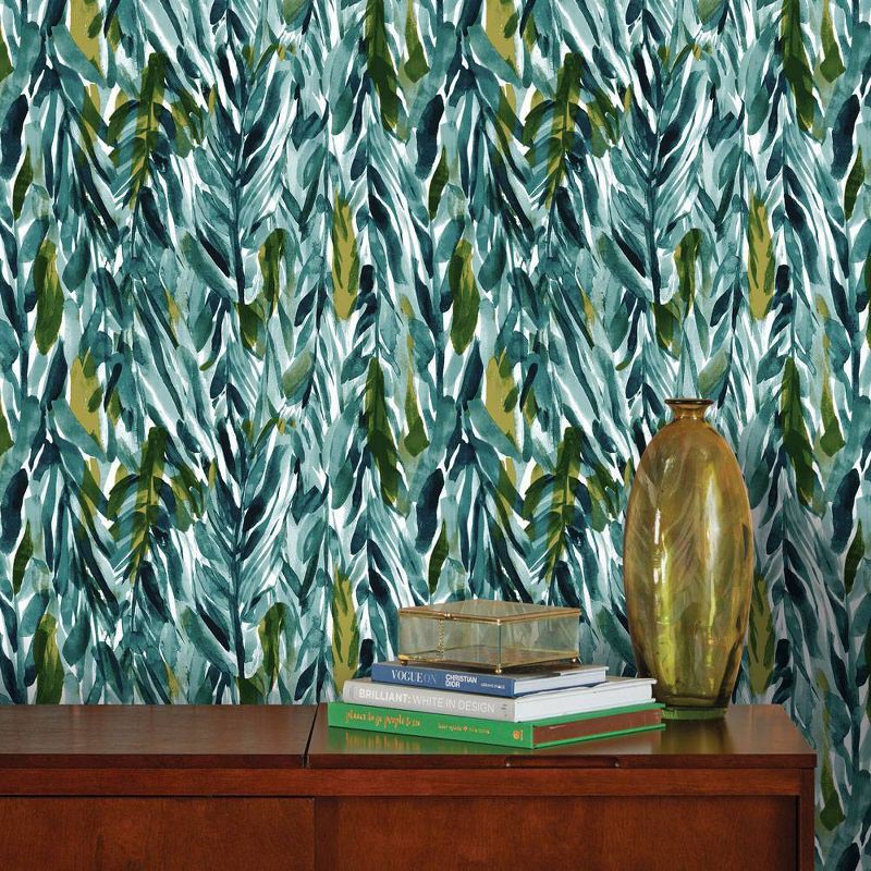 slide 4 of 6, Leaves Peel & Stick Wallpaper Green - Opalhouse™: Removable Vinyl, Botanical Leaf Pattern, Self-Adhesive, 27.5 Sq Ft Coverage, 27.5 sq ft