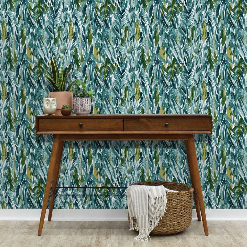 slide 5 of 6, Leaves Peel & Stick Wallpaper Green - Opalhouse™: Removable Vinyl, Botanical Leaf Pattern, Self-Adhesive, 27.5 Sq Ft Coverage, 27.5 sq ft