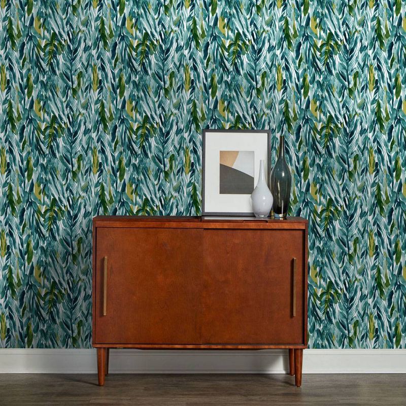 slide 6 of 6, Leaves Peel & Stick Wallpaper Green - Opalhouse™: Removable Vinyl, Botanical Leaf Pattern, Self-Adhesive, 27.5 Sq Ft Coverage, 27.5 sq ft