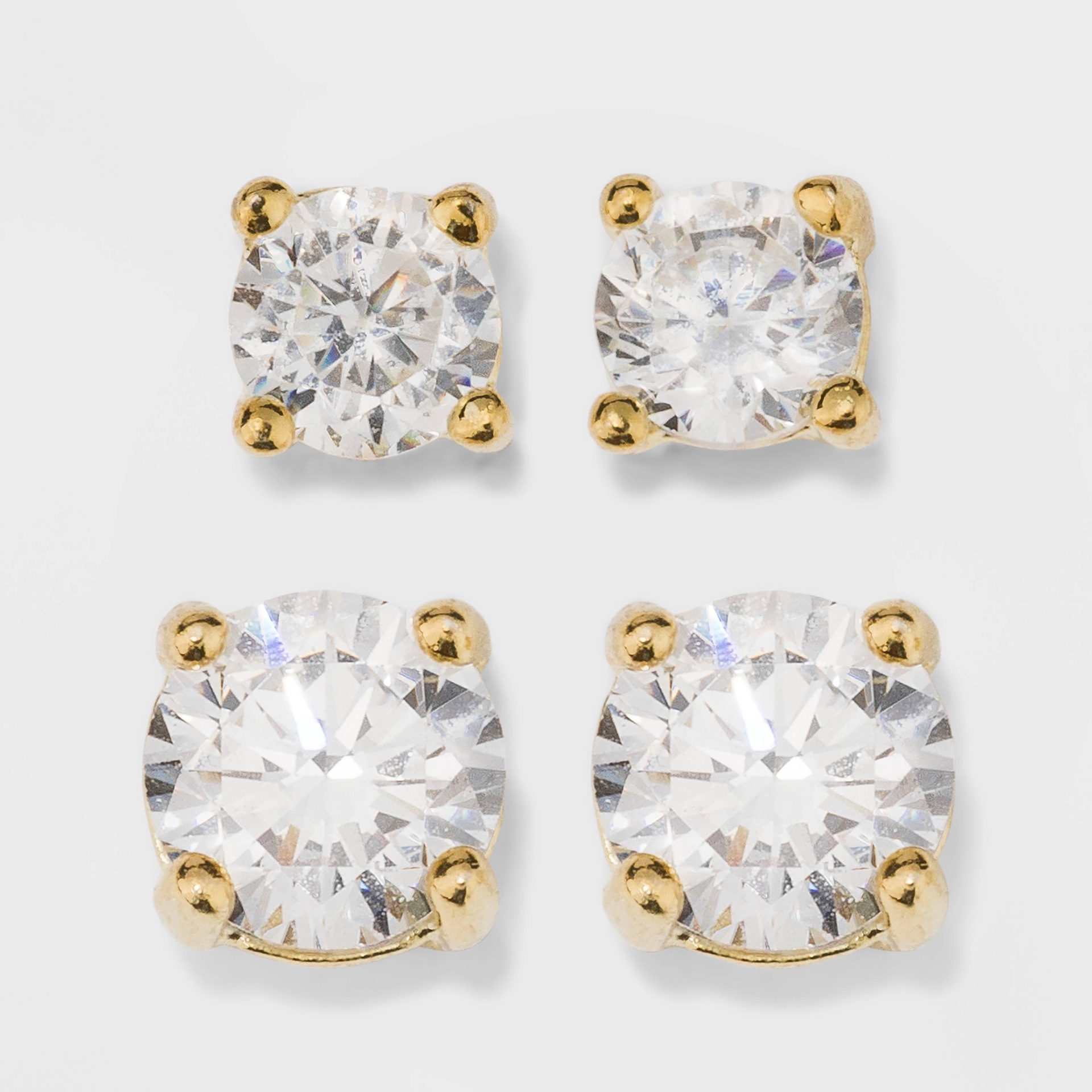 slide 1 of 3, Gold Over Sterling Silver Round Cubic Zirconia Stud Fine Jewelry Earring Set - A New Day Gold/Clear, 2 ct