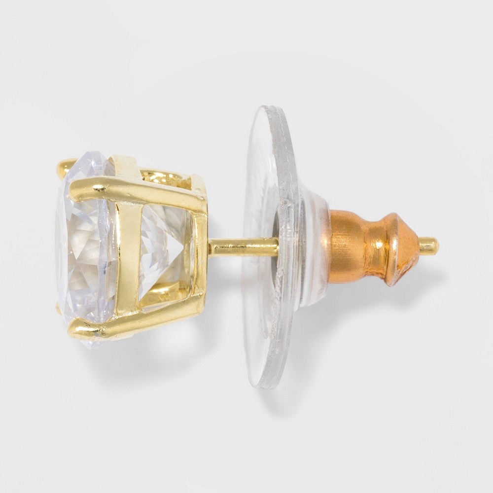 slide 2 of 3, Gold Over Sterling Silver Princess and Round Cubic Zirconia Stud Earring Set - A New Day Gold/Clear, 2 ct