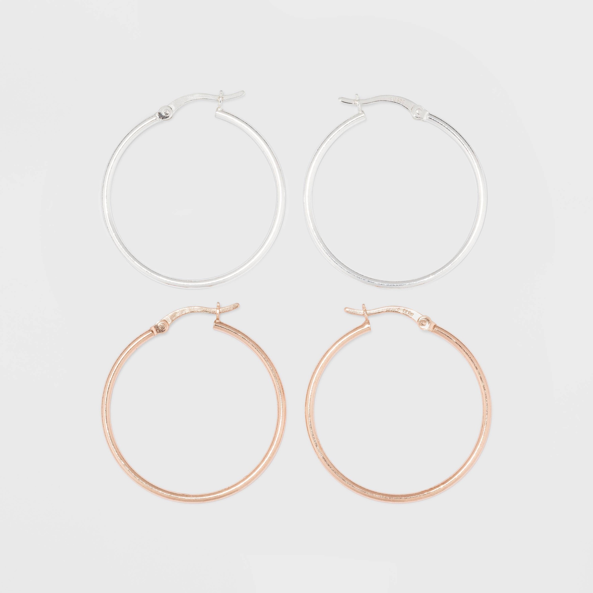 slide 1 of 3, Two-Tone Sterling Silver Hoop Fine Jewelry Earring Set 2pc - A New Day Silver/Rose Gold, 2 ct