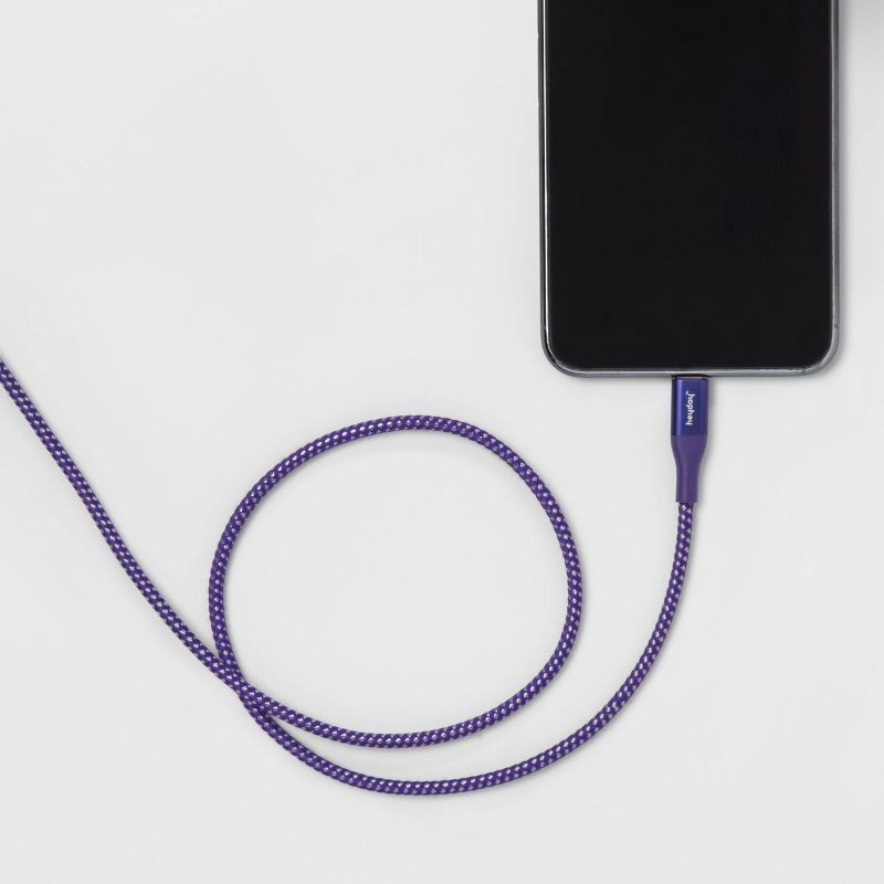 slide 2 of 3, 6' Lightning to USB-A Braided Cable - heyday™ Metallic Dark Purple: Apple Compatible, 1 ct
