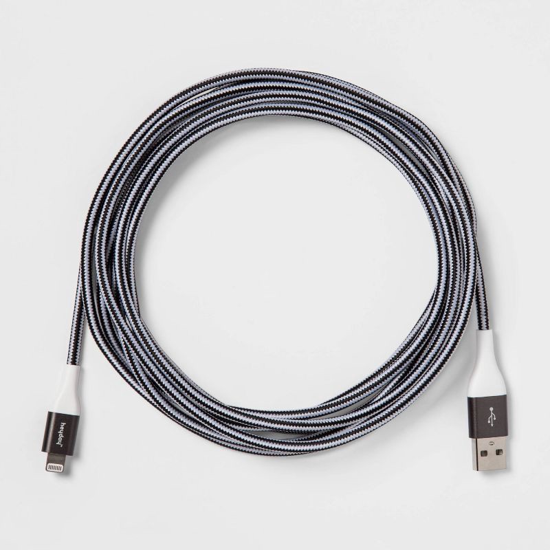 slide 3 of 3, 10' Lightning to USB-A Braided Cable - heyday™ Black/White/Gunmetal, 1 ct
