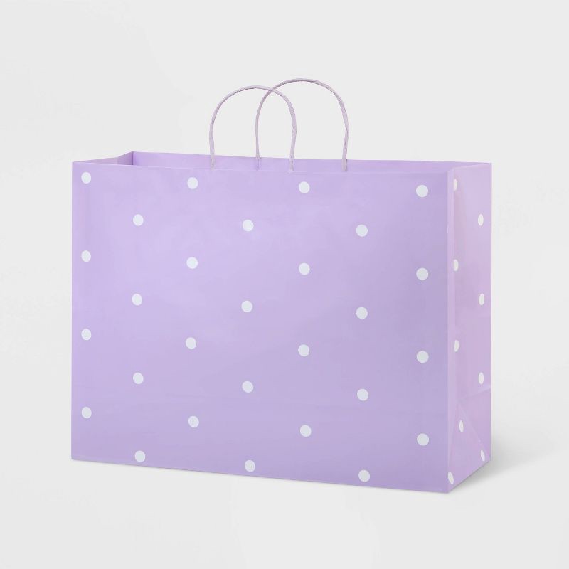 slide 1 of 3, Large Dot Gift Bags Purple - Spritz™: Medium Size, Girl's Birthday & Easter Celebration, Polka-Dotted Paper Bag, 1 ct