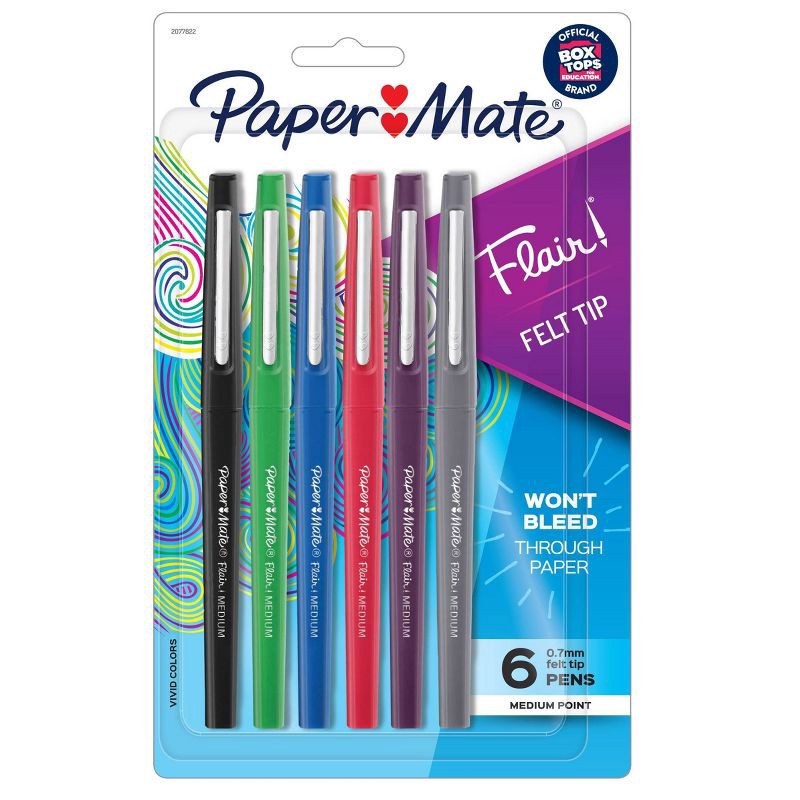 slide 1 of 7, Paper Mate Flair 6pk Felt Pens 0.7mm Medium Tip Multicolored, 6 ct