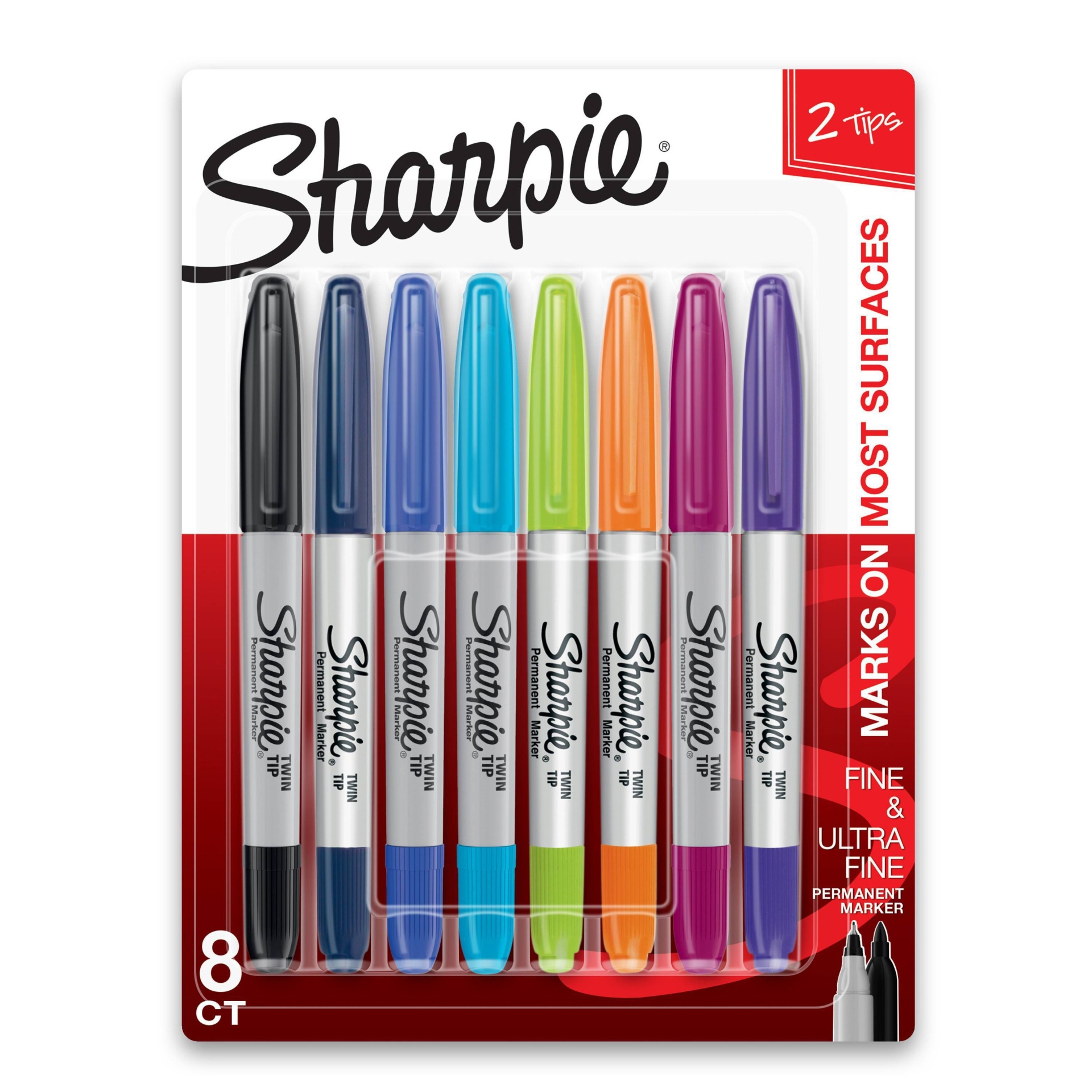 slide 1 of 3, Sharpie 8pk Permanent Markers Twin Tip Multicolored, 8 ct