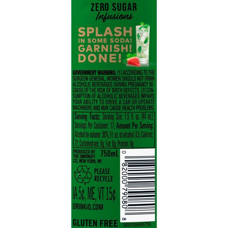 slide 5 of 7, Smirnoff Zero Sugar Infusions Watermelon Mint Vodka - 750ml Bottle, 750 ml