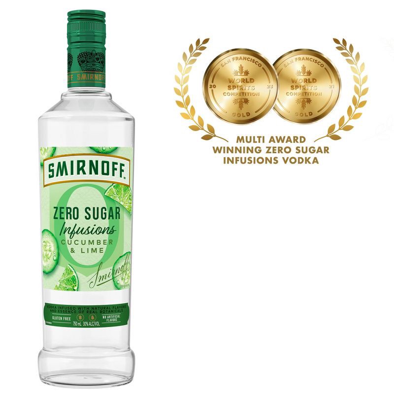 slide 2 of 7, Smirnoff Zero Sugar Infusions Cucumber & Lime Vodka - 750ml Bottle, 750 ml